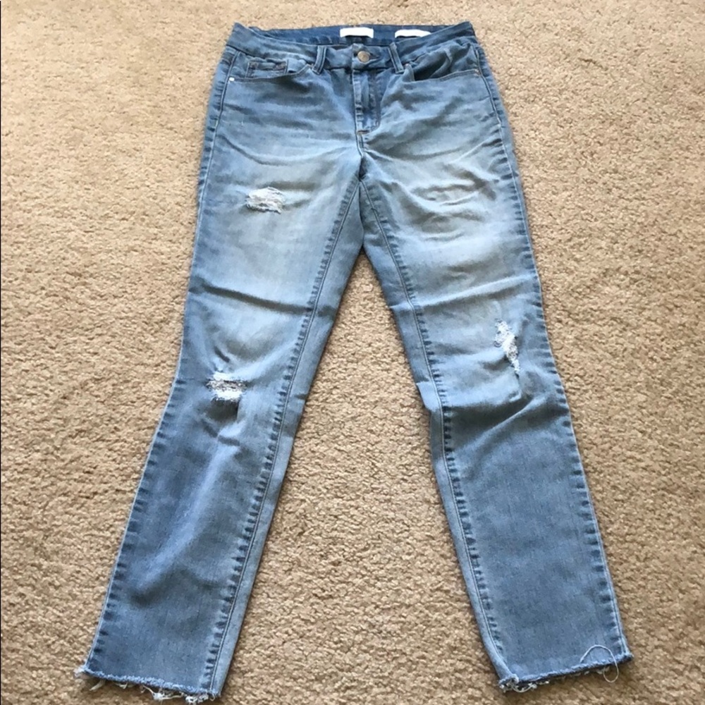 Distressed high rise jeans